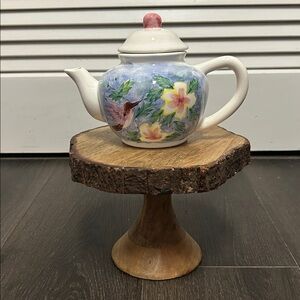 Vintage Floral Handpainted Hummingbird Teapot